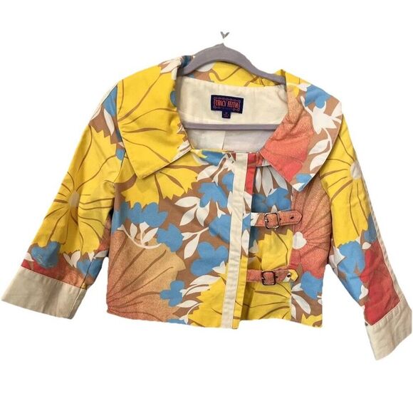 TRACY FEITH for Target Floral Cropped Jacket Size Medium Pastels 3/4 Sleeves - Picture 2 of 8